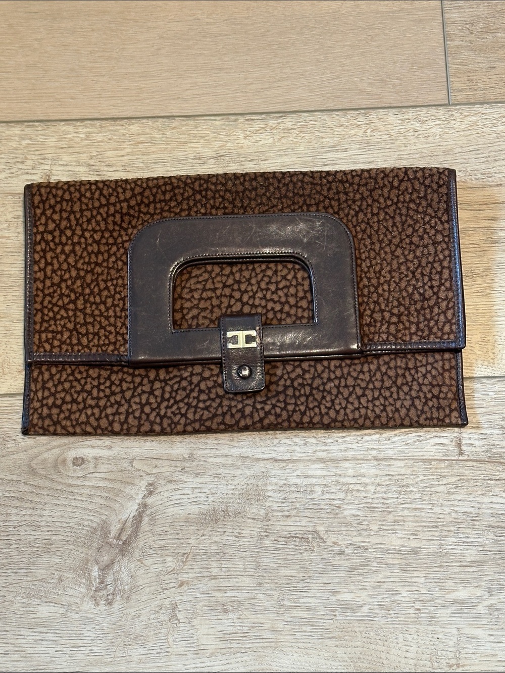 Rare Vintage Carlotta LIC Italy Suede Leather Foldover Handbag Clutch